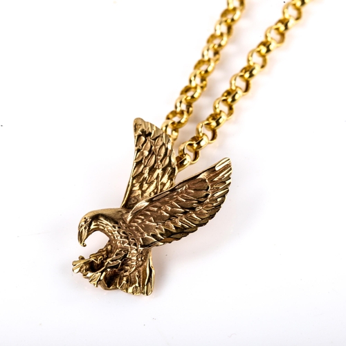 664 - A modern Italian 9ct gold figural golden eagle pendant necklace, on 9ct belcher link chain, pendant ... 