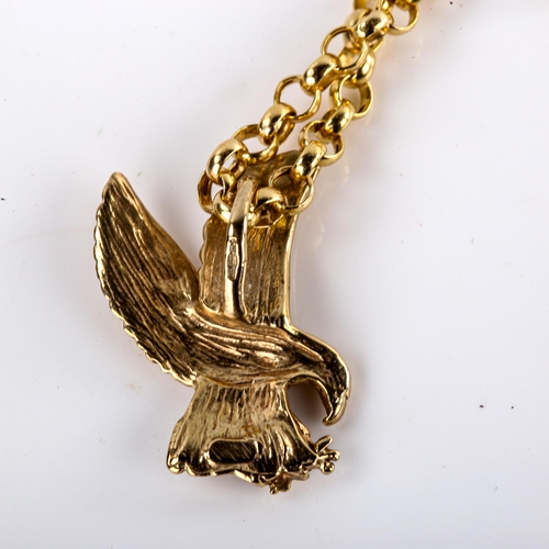 664 - A modern Italian 9ct gold figural golden eagle pendant necklace, on 9ct belcher link chain, pendant ... 