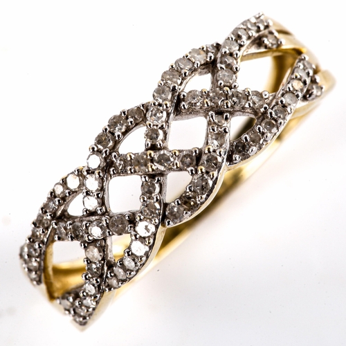 665 - A modern 9ct gold diamond Celtic cross dress ring, setting height 7.1mm, size N, 2.9g