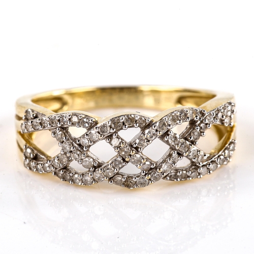 665 - A modern 9ct gold diamond Celtic cross dress ring, setting height 7.1mm, size N, 2.9g