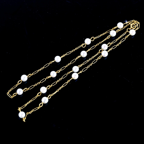 666 - A Vintage 18ct gold cultured pearl spacer necklace, necklace length 50cm, 5.5g