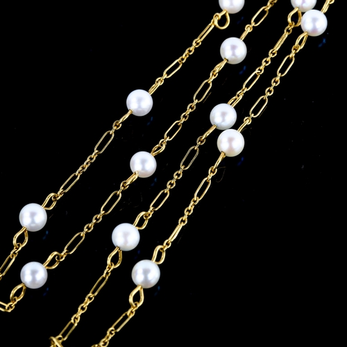 666 - A Vintage 18ct gold cultured pearl spacer necklace, necklace length 50cm, 5.5g