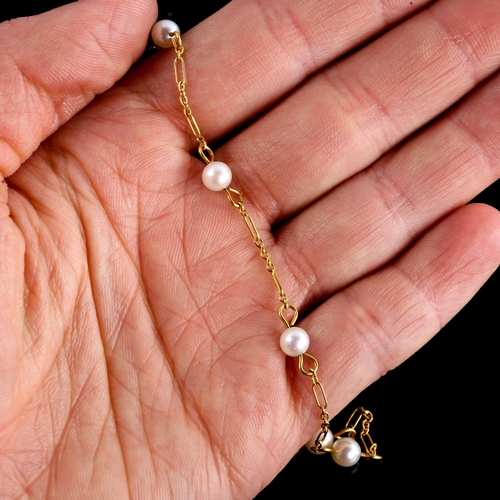 666 - A Vintage 18ct gold cultured pearl spacer necklace, necklace length 50cm, 5.5g