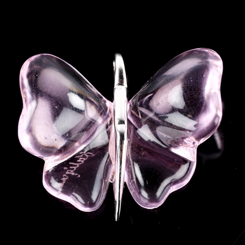 681 - LALIQUE - a modern pink glass and sterling silver figural butterfly pendant, wingspan 26.9mm, 5.3g