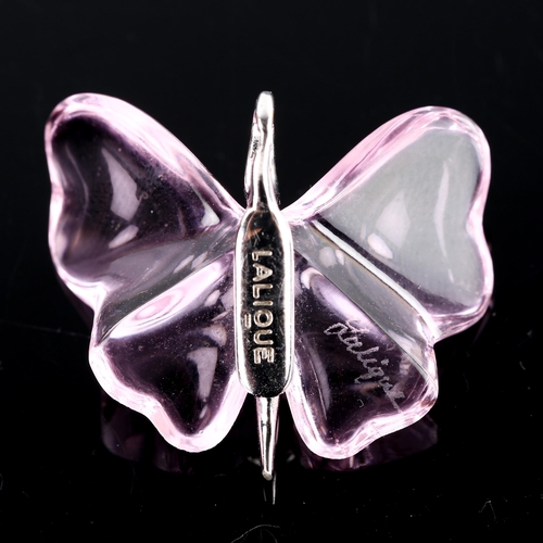 681 - LALIQUE - a modern pink glass and sterling silver figural butterfly pendant, wingspan 26.9mm, 5.3g