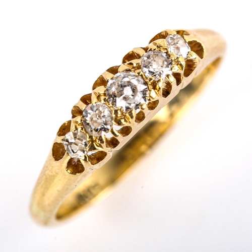 682 - An early 20th century 18ct gold graduated 5-stone diamond half hoop ring, set with old-cut diamonds,... 