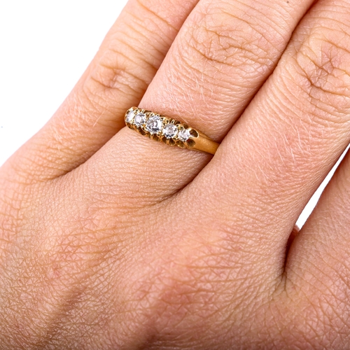 682 - An early 20th century 18ct gold graduated 5-stone diamond half hoop ring, set with old-cut diamonds,... 