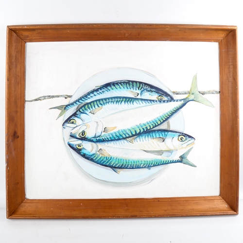 1577 - Clive Fredriksson, oil on board, mackerel, framed, overall frame dimensions 65cm x 75cm