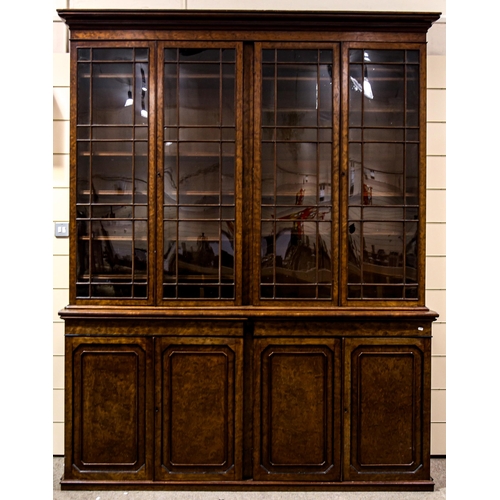 203 - A large fine George III plum pudding mahogany library bookcase, with 4 lattice glazed cabinets above... 