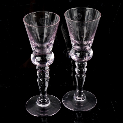 275 - A pair of George III thistle-shaped glasses, with etched monograms, height 13.5cm