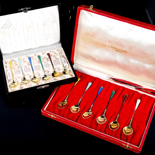 697 - EGON LAURIDSEN - a set of 12 Danish vermeil sterling silver and harlequin enamel coffee spoons, leng... 