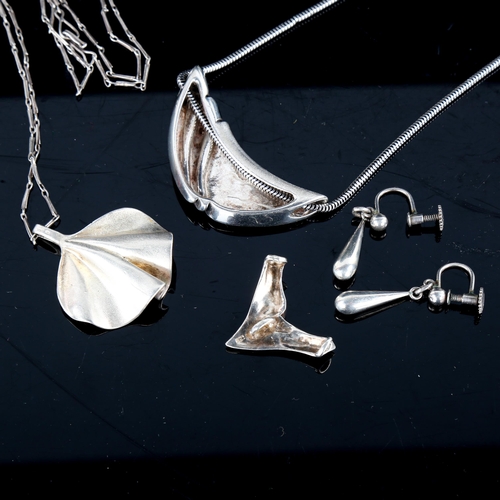 698 - Various Vintage Danish silver jewellery, including fold pendant necklaces by Jens Johs Aagaard etc, ... 