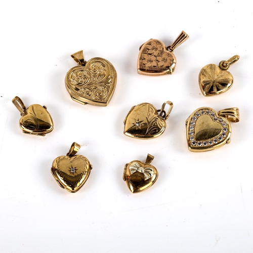 702 - 8 x 9ct gold heart locket pendants, 12.8g gross