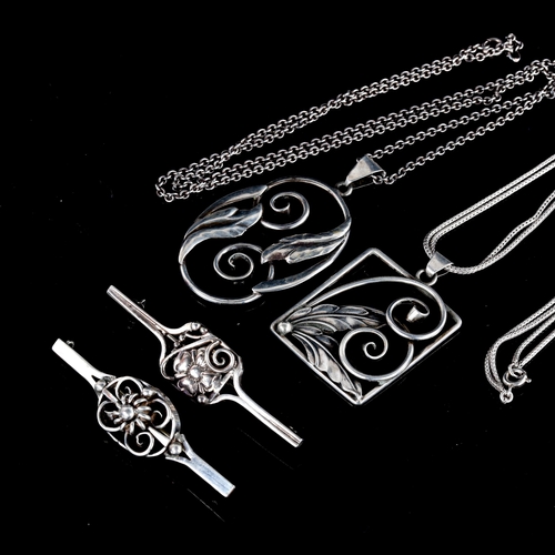 703 - Various Vintage Danish stylised silver jewellery, including openwork pendants and brooches, makers i... 