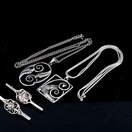 703 - Various Vintage Danish stylised silver jewellery, including openwork pendants and brooches, makers i... 