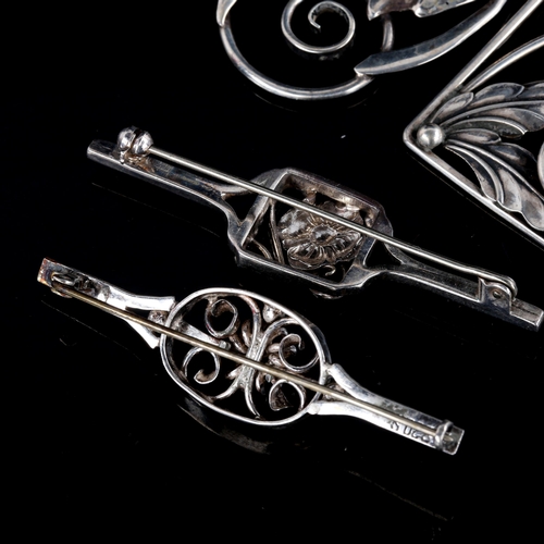 703 - Various Vintage Danish stylised silver jewellery, including openwork pendants and brooches, makers i... 