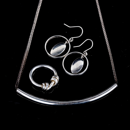 704 - Various Vintage Danish stylised sterling silver jewellery, including curved tube necklace by Hans He... 