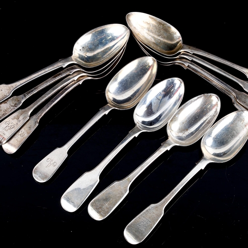 707 - Various Georgian and Victorian silver Fiddle pattern tablespoons, 16.9oz total