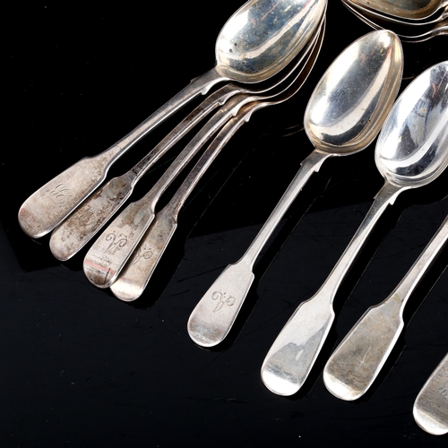 707 - Various Georgian and Victorian silver Fiddle pattern tablespoons, 16.9oz total