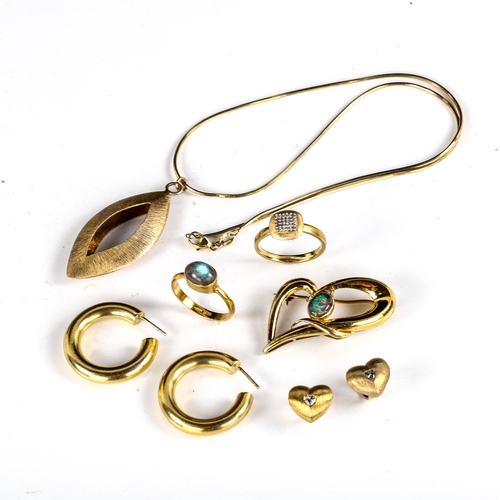 709 - Various Danish vermeil silver jewellery, including opal brooch, earrings, pendant etc, 32.3g total (... 