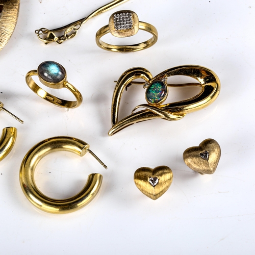 709 - Various Danish vermeil silver jewellery, including opal brooch, earrings, pendant etc, 32.3g total (... 