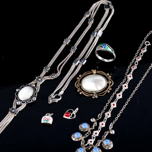 710 - Various Danish silver jewellery, including Hermann Siersbol moonstone necklace, enamel charms etc