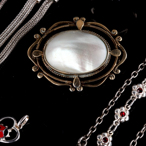 710 - Various Danish silver jewellery, including Hermann Siersbol moonstone necklace, enamel charms etc