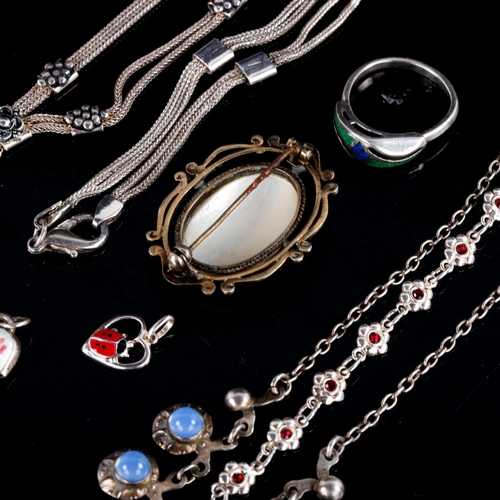 710 - Various Danish silver jewellery, including Hermann Siersbol moonstone necklace, enamel charms etc