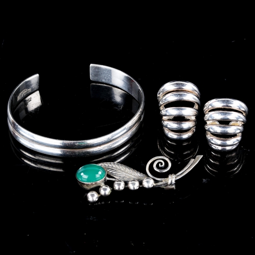 715 - Various Danish stylised silver jewellery, including cuff bracelet by Niels Erik From, chrysoprase fl... 