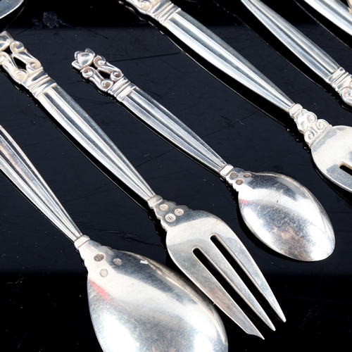 721 - GEORG JENSEN - a set of Danish Acorn/Konge pattern sterling silver cutlery, comprising 6 x pastry fo... 