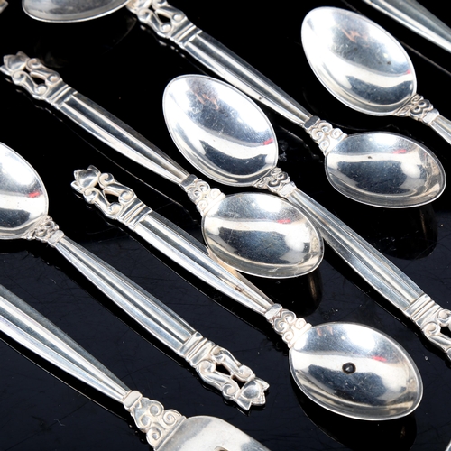 721 - GEORG JENSEN - a set of Danish Acorn/Konge pattern sterling silver cutlery, comprising 6 x pastry fo... 