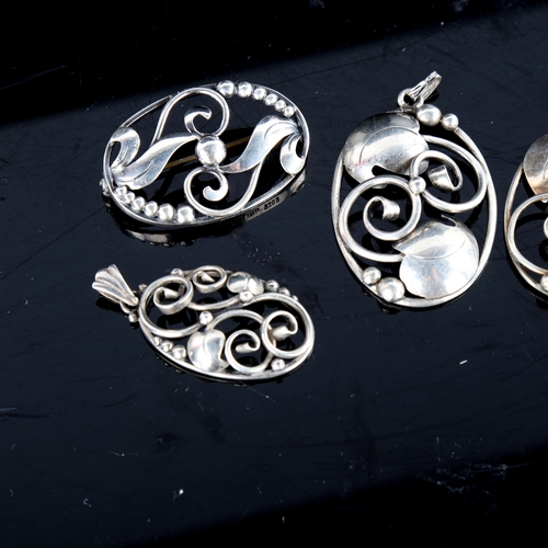 723 - 4 pieces of Vintage Danish stylised silver jewellery, comprising 3 pendants and 1 brooch, makers inc... 