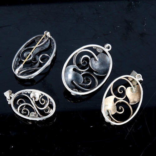 723 - 4 pieces of Vintage Danish stylised silver jewellery, comprising 3 pendants and 1 brooch, makers inc... 