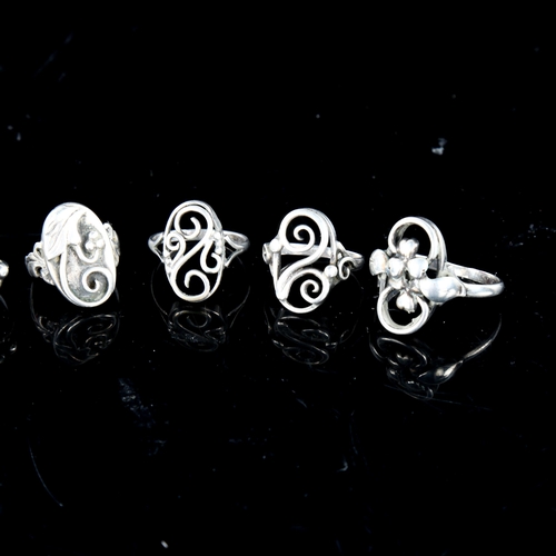 725 - 5 Vintage Danish stylised silver openwork rings, 17.5g total (5)