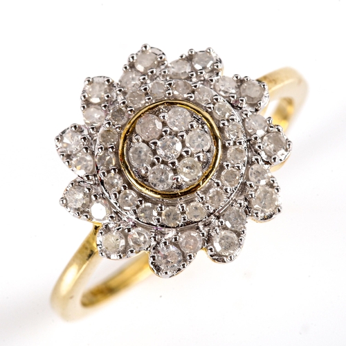 735 - A modern 9ct gold diamond cluster flowerhead ring, set with single-cut diamonds, total diamond conte... 