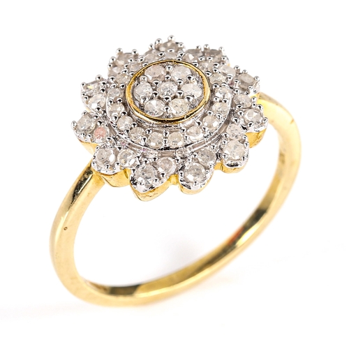 735 - A modern 9ct gold diamond cluster flowerhead ring, set with single-cut diamonds, total diamond conte... 