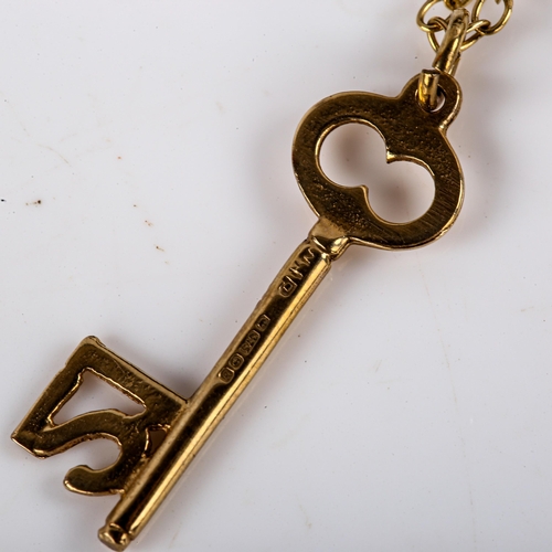 745 - A late 20th century 9ct gold 21st birthday key pendant necklace, on 9ct chain, pendant height 26.4mm... 