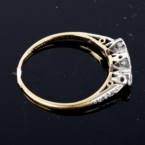 746 - A mid-20th century 18ct gold 3-stone diamond ring, set with round brilliant-cut diamonds, total diam... 