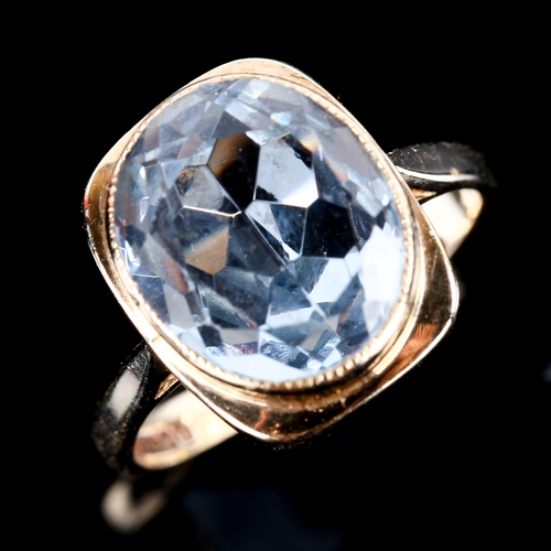 749 - A late 20th century 9ct gold blue topaz dress ring, bezel set with oval mixed-cut topaz, hallmarks B... 