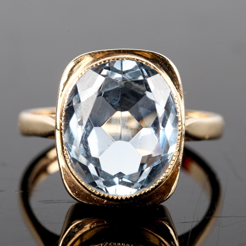 749 - A late 20th century 9ct gold blue topaz dress ring, bezel set with oval mixed-cut topaz, hallmarks B... 