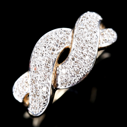 750 - A modern 9ct gold diamond cluster twist ring, setting height 9.9mm, size M, 3.1g