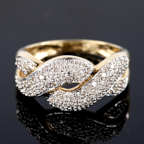 750 - A modern 9ct gold diamond cluster twist ring, setting height 9.9mm, size M, 3.1g