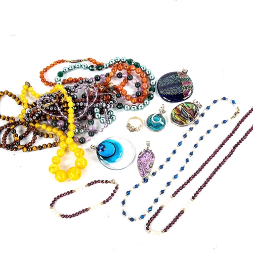 752 - Various costume jewellery, including handmade Bristol glass pendants