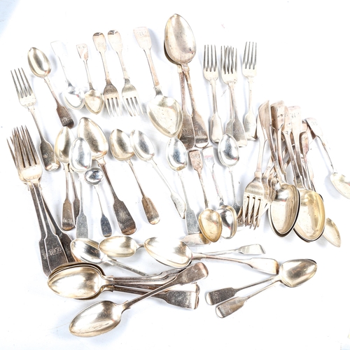 755 - A large quantity of various silver cutlery, including Georgian, William IV, Victorian etc, assay off... 