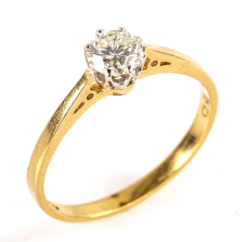 763 - A modern 18ct gold 0.5ct solitaire diamond ring, plain 8-claw set with modern round brilliant-cut di... 