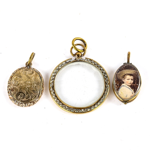 769 - 3 Victorian memorial locket pendants, largest height 44.5mm, 17.7g (3)