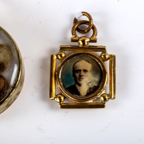 770 - A Victorian memorial hair panel pendant necklace, and a small gilt-metal locket, largest pendant len... 