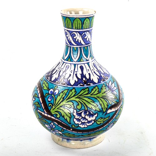 76 - Multan pottery vase, hand painted snakes and foliage, height 23cm