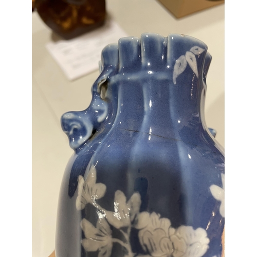 223 - A pair of Chinese blue glaze porcelain vases, with floral decoration, height 24cm