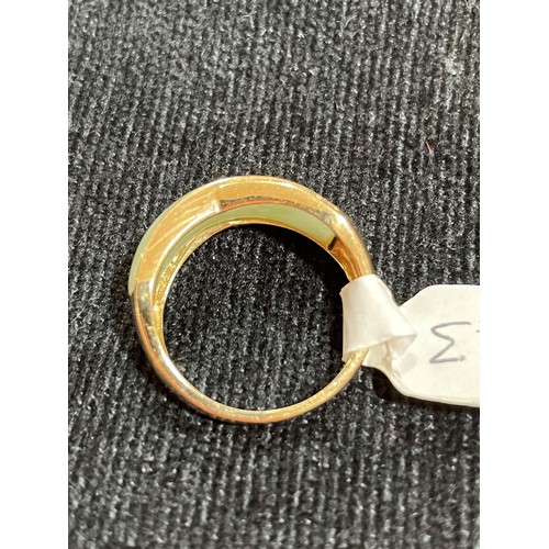 743 - A modern 9ct gold jade dress ring, with pierced Greek key shoulders, setting height 7.8mm, size M, 2... 